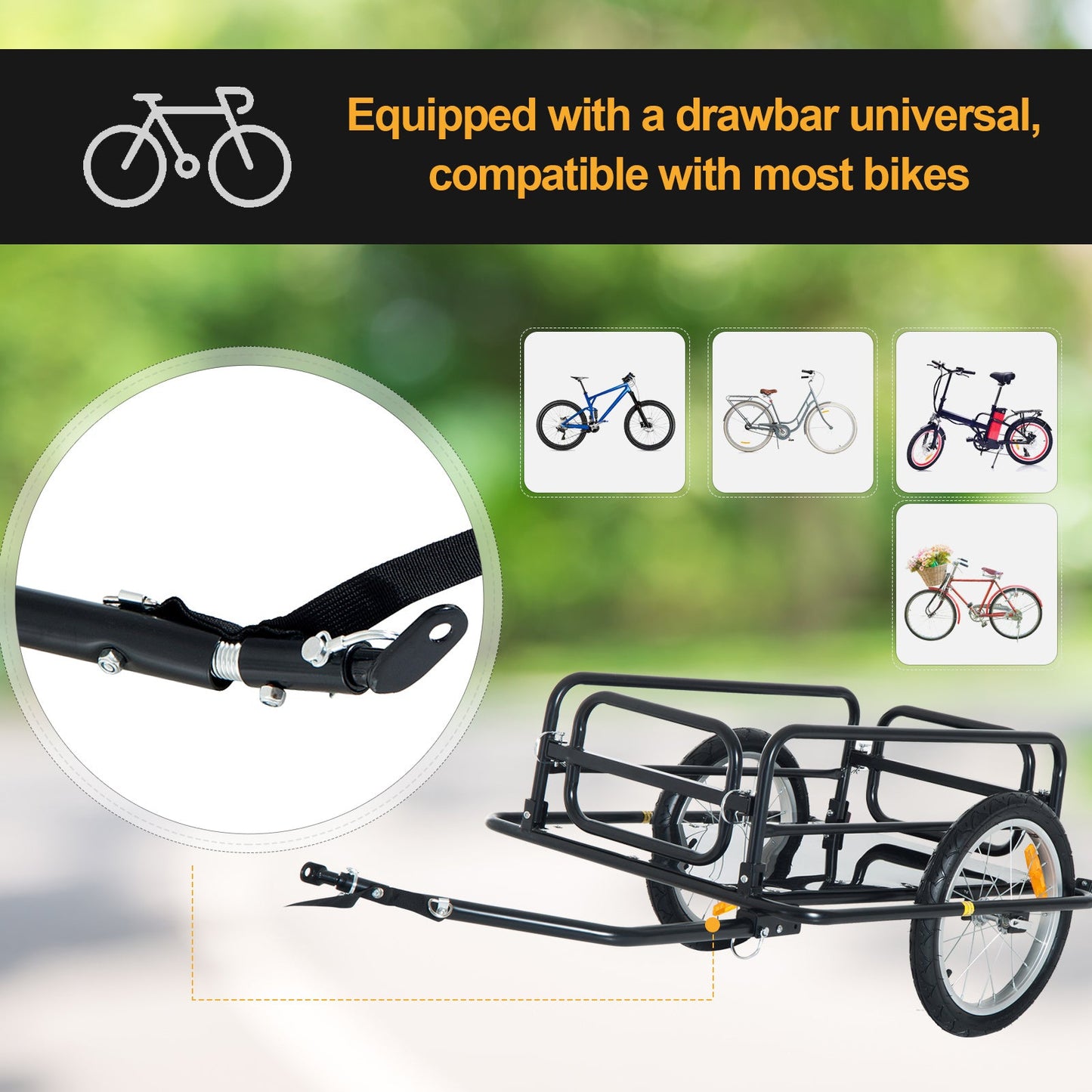-Aosom Wanderer Folding Bicycle Storage Cart Cargo and Luggage Trailer with Hitch - Outdoor Style Company