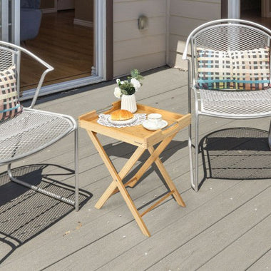  - Bamboo Lipped Multi - Functional Snack Side Table - Outdoor Style Company