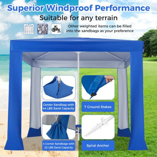  - Beach Canopy Tent with Detachable Sidewall and Folding Table - Blue - Outdoor Style Company