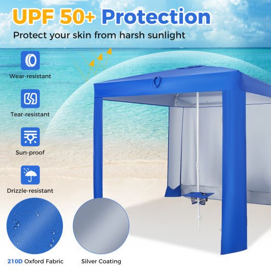  - Beach Canopy Tent with Detachable Sidewall and Folding Table - Blue - Outdoor Style Company