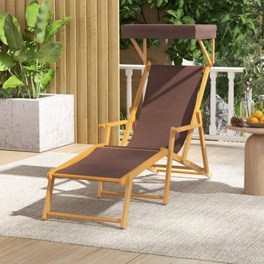  - Birch Wood Chaise Lounge Chair Foldable Beach Chair with Adjustable Canopy - Outdoor Style Company