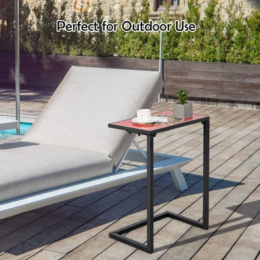  - C - shaped Waterproof Outdoor Side End Table with Ceramic Top - Outdoor Style Company