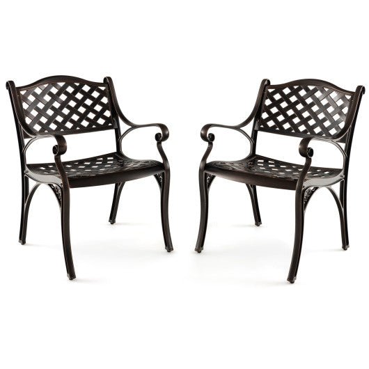  - Cast Aluminum Dining Chairs Set of 2 with Patio Chairs Armrests Flower Pattern - Outdoor Style Company