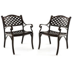  - Cast Aluminum Dining Chairs Set of 2 with Patio Chairs Armrests Flower Pattern - Outdoor Style Company