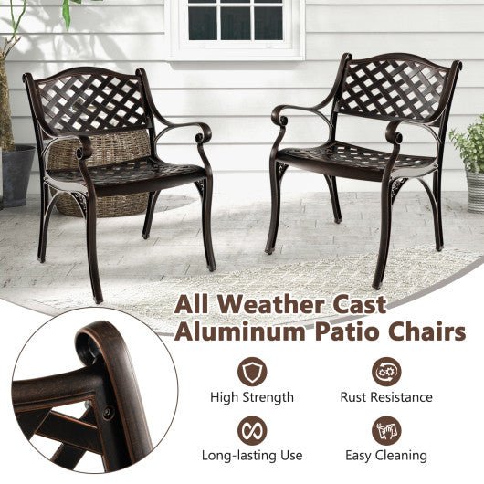  - Cast Aluminum Patio Chairs Set of 2 Dining Chairs with Armrests Diamond Pattern - Outdoor Style Company