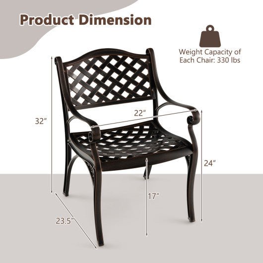  - Cast Aluminum Patio Chairs Set of 2 Dining Chairs with Armrests Diamond Pattern - Outdoor Style Company