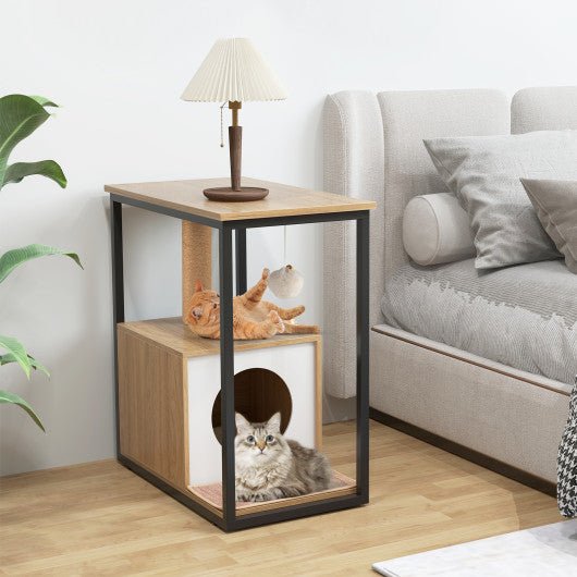  - Cat Furniture End Table Cat House with Scratching Post - Outdoor Style Company