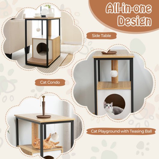  - Cat Furniture End Table Cat House with Scratching Post - Outdoor Style Company