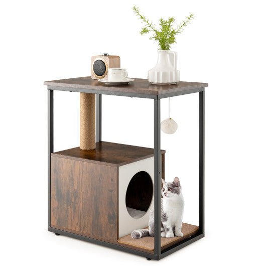  - Cat Furniture End Table Cat House with Scratching Post - Outdoor Style Company