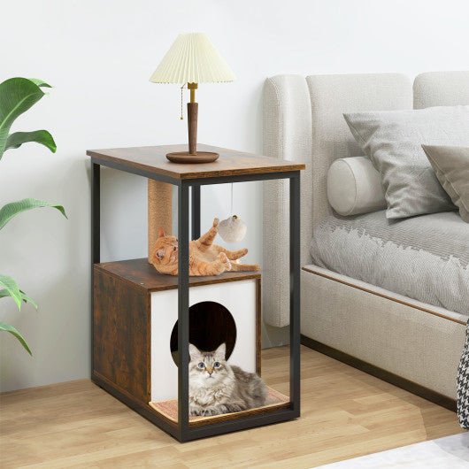  - Cat Furniture End Table Cat House with Scratching Post - Outdoor Style Company