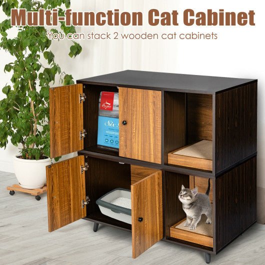  - Cat Litter Box Enclosure with Divider and Double Doors - Outdoor Style Company