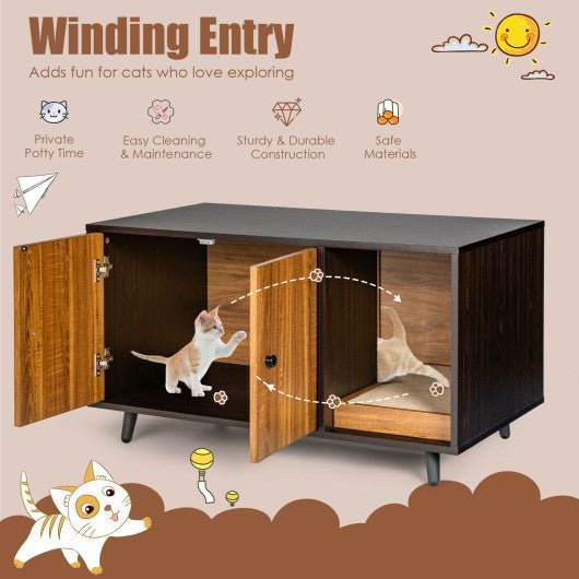  - Cat Litter Box Enclosure with Divider and Double Doors - Outdoor Style Company