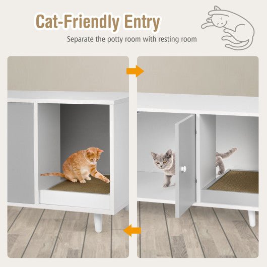  - Cat Litter Box Enclosure with Divider and Double Doors - Outdoor Style Company