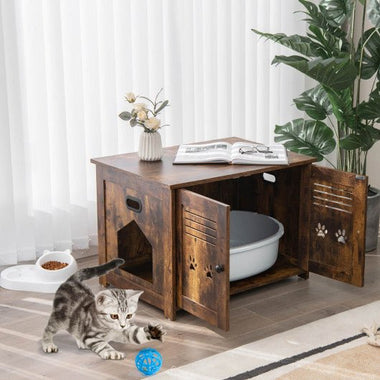  - Cat Litter Box Enclosure with Double Louvered Doors and Side Entrance - Outdoor Style Company