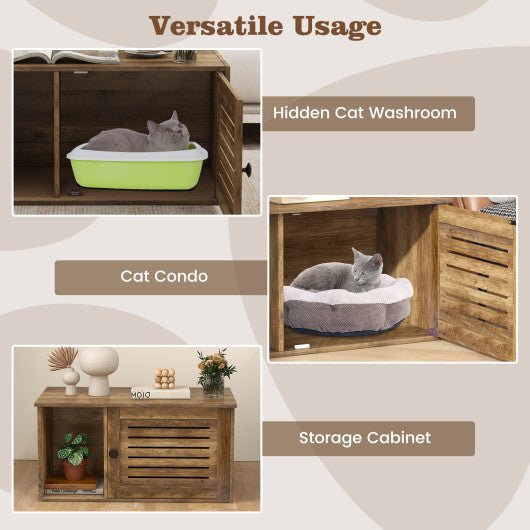  - Cat Litter Box Enclosure with Louvered Door and Open Compartment - Outdoor Style Company