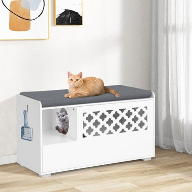  - Cat Litter Box Enclosure with Removable Cushion and Front Open Door - Outdoor Style Company