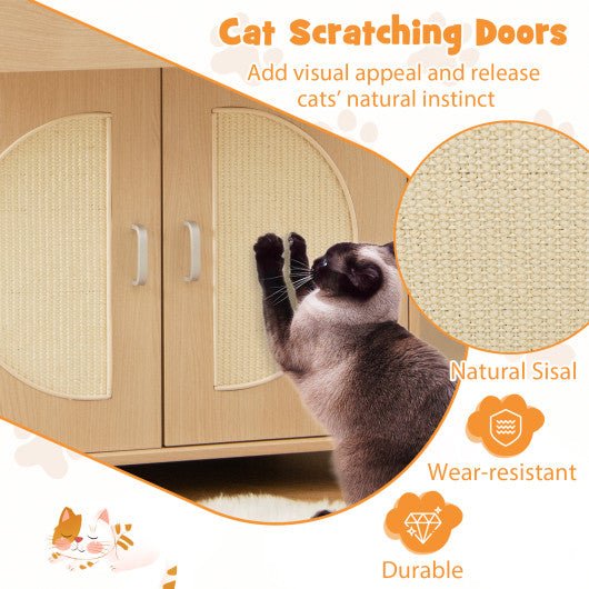  - Cat Litter Box Enclosure with Sisal Scratching Doors and Storage - Outdoor Style Company