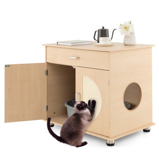  - Cat Litter Box Enclosure with Sisal Scratching Doors and Storage - Outdoor Style Company