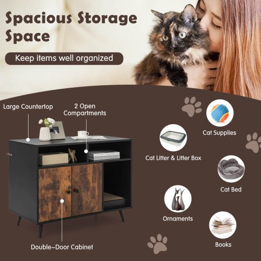  - Cat Litter Box Enclosure with Storage Compartments and Pet Scratcher - Outdoor Style Company