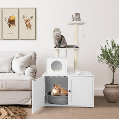  - Cat Tree with Litter Box Enclosure with Cat Condo - Outdoor Style Company