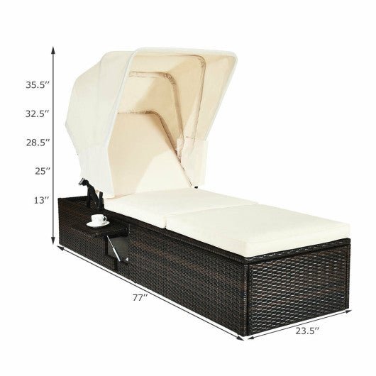  - Chaise Cushioned Top Canopy Patio Rattan Lounge Chair with Tea Table - Outdoor Style Company