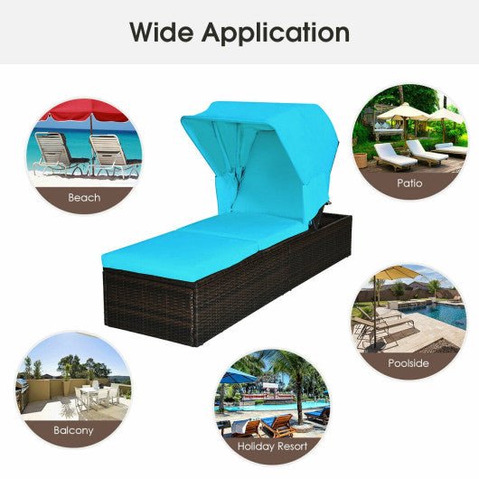  - Chaise Cushioned Top Canopy Patio Rattan Lounge Chair with Tea Table - Outdoor Style Company