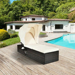  - Chaise Cushioned Top Canopy Patio Rattan Lounge Chair with Tea Table - Outdoor Style Company