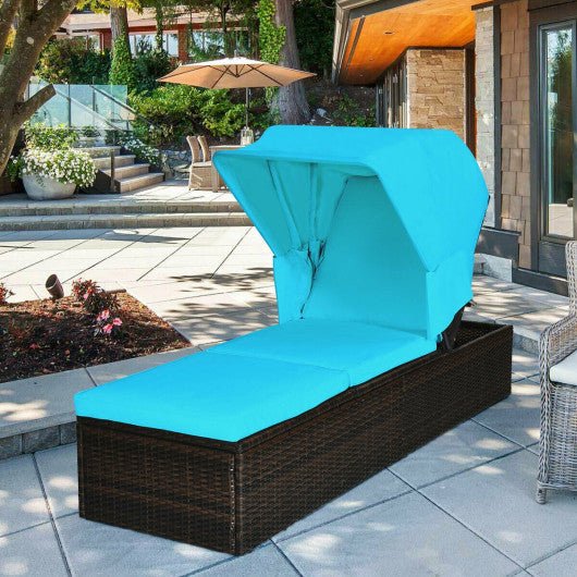  - Chaise Cushioned Top Canopy Patio Rattan Lounge Chair with Tea Table - Outdoor Style Company