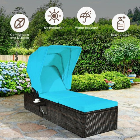  - Chaise Cushioned Top Canopy Patio Rattan Lounge Chair with Tea Table - Outdoor Style Company