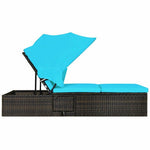  - Chaise Cushioned Top Canopy Patio Rattan Lounge Chair with Tea Table - Outdoor Style Company