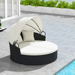  - Clamshell Patio Round Daybed Wicker with Retractable Canopy and Pillows - Outdoor Style Company