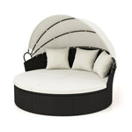  - Clamshell Patio Round Daybed Wicker with Retractable Canopy and Pillows - Outdoor Style Company