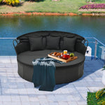  - Clamshell Patio Round Daybed Wicker with Retractable Canopy and Pillows - Outdoor Style Company