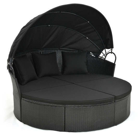  - Clamshell Patio Round Daybed Wicker with Retractable Canopy and Pillows - Outdoor Style Company