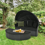  - Clamshell Patio Round Daybed Wicker with Retractable Canopy and Pillows - Outdoor Style Company