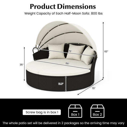  - Clamshell Patio Round Daybed Wicker with Retractable Canopy and Pillows - Outdoor Style Company