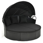  - Clamshell Patio Round Daybed Wicker with Retractable Canopy and Pillows - Black - Outdoor Style Company