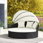  - Clamshell Patio Round Daybed Wicker with Retractable Canopy and Pillows - Off White - Outdoor Style Company