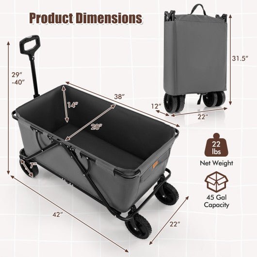  - Collapsible Folding Wagon Cart with Adjustable Handlebar - Outdoor Style Company