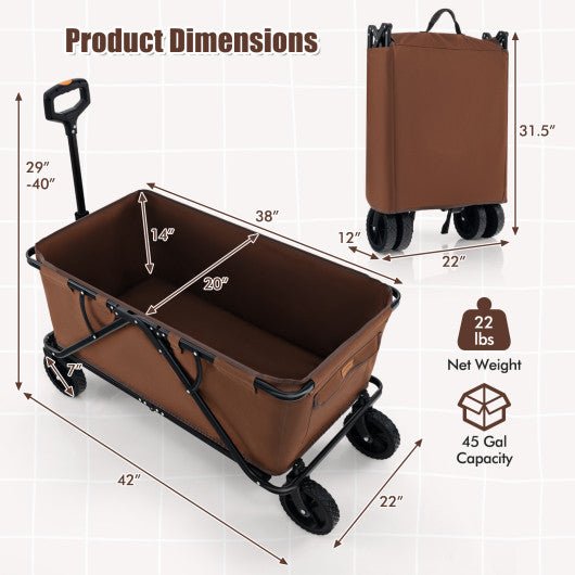  - Collapsible Folding Wagon Cart with Adjustable Handlebar - Outdoor Style Company