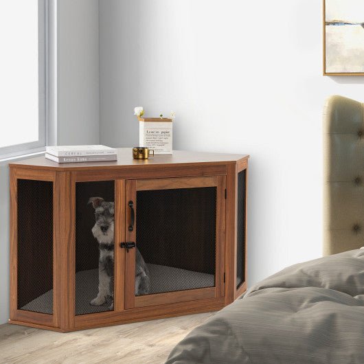  - Corner Dog Kennel with Mesh Door and Cushion - Outdoor Style Company