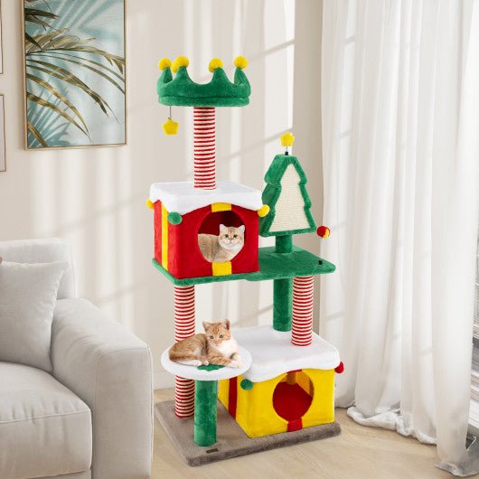  - Cute Christmas Cat Tree Cat Tower for Indoor Cats with Scratching Posts and Carpet - Outdoor Style Company