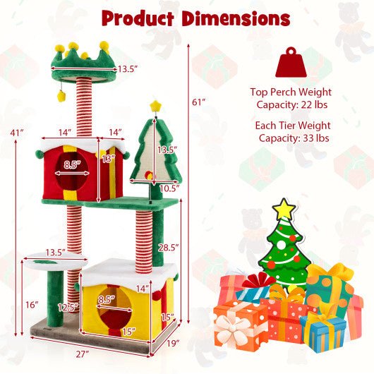  - Cute Christmas Cat Tree Cat Tower for Indoor Cats with Scratching Posts and Carpet - Outdoor Style Company