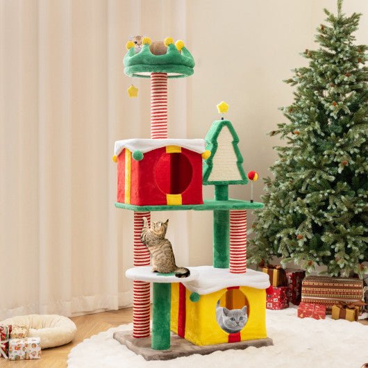  - Cute Christmas Cat Tree Cat Tower for Indoor Cats with Scratching Posts and Carpet - Outdoor Style Company