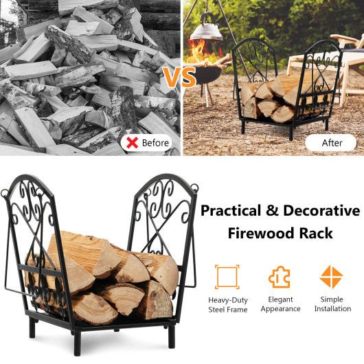  - Decorative Firewood Rack with Handles and Raised Legs - Outdoor Style Company