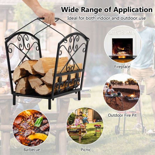  - Decorative Firewood Rack with Handles and Raised Legs - Outdoor Style Company