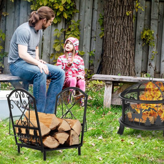  - Decorative Firewood Rack with Handles and Raised Legs - Outdoor Style Company