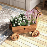  - Decorative Wooden Wagon Cart with Handle Wheels and Drainage Hole - Rustic Brown - Outdoor Style Company