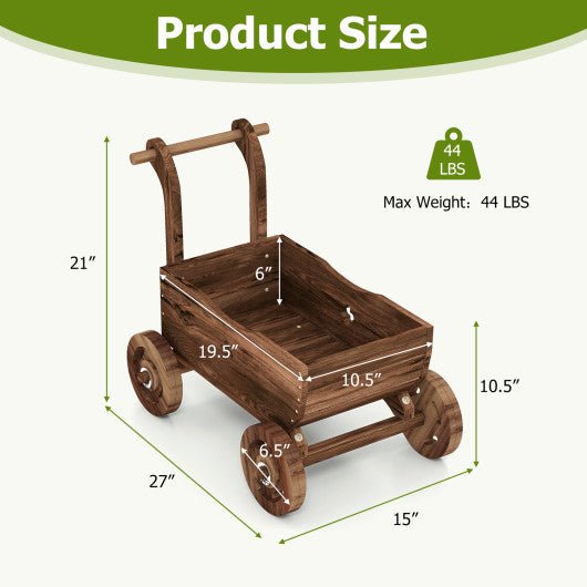  - Decorative Wooden Wagon Cart with Handle Wheels and Drainage Hole - Rustic Brown - Outdoor Style Company