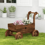  - Decorative Wooden Wagon Cart with Handle Wheels and Drainage Hole - Rustic Brown - Outdoor Style Company